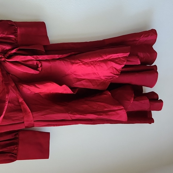 ELOQUII Satin Bishop Sleeve Wrap Dress Sz 16 Pearl Buttons on Sleeves Ruffle Hem - Picture 5 of 10